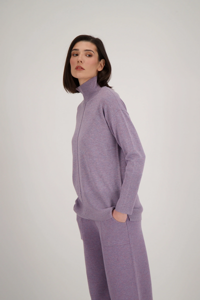 Spanner Seam Detail Mock Neck Sweater Knit Tunic - Violet Sparkle