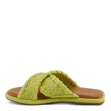 Spring Step Handwoven Braided Leather Slide- Lime Green