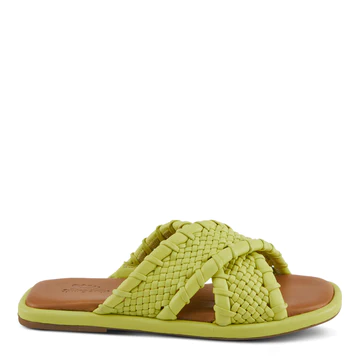 Spring Step Handwoven Braided Leather Slide- Lime Green