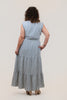 Image of Steven Guy Smocked Waist Ruffle Trim Tiered Maxi Dress - Blue/White