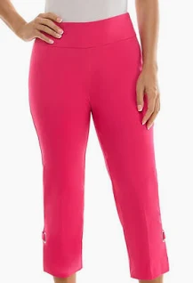 Steven Guy Laced Grommet Detail Crop Length Pull On Pant - Bright Rose