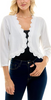 Image of Steven Guy Open Front Scalloped Edge 3/4 Sleeve Shrug - Bright White