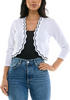 Image of Steven Guy Open Front Scalloped Edge 3/4 Sleeve Shrug - Bright White/Black