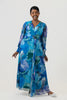 Image of Steven Guy Floral Mesh Overlay Twist Front Surplice Maxi Dress - Blue Multicolor