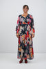 Image of Steven Guy Floral Mesh Overlay Twist Front Surplice Maxi Dress - Blue/Red