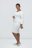 Image of Steven Guy Pearl Embellished Bell Sleeve Bodycon Sweater Dress - Ivory