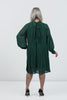 Image of Steven Guy Pleated Balloon Sleeve Swing Dress - Emerald