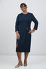 Image of Steven Guy 3/4 Sleeve Scuba Crepe Sheath Dress with Hidden Pockets - Navy