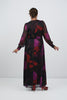 Image of Steven Guy Plus Size Floral Mesh Overlay Twist Front Surplice Maxi Dress - Black/Purple
