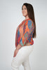 Image of Steven Guy Tie Front Burnout Shrug - Orange/Multicolor