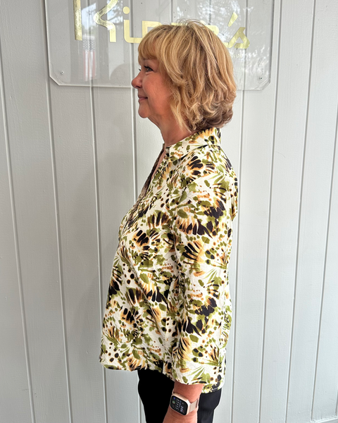 Steven Guy Abstract Print Long Sleeve V-Neck Blouse - Multicolor
