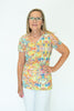 Image of Steven Guy Short Sleeve V-Neck Abstract Print Top - Multicolor