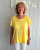 Image of Steven Guy Flutter Sleeve Smocked Front Knit Top - Yellow