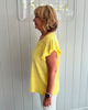 Image of Steven Guy Flutter Sleeve Smocked Front Knit Top - Yellow