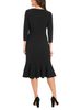 Image of Steven Guy Plus Size 3/4 Sleeve V-Neck Flounce Hem Scuba Crepe Midi Dress - Black