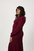 Image of Steven Guy Pleated Balloon Sleeve Sweater Knit Top - Wine