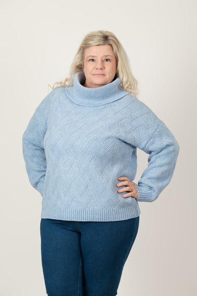 Steven Guy Diamond Knit Cowl Neck Drop Shoulder Sweater - Chambray