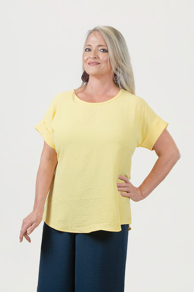 Steven Guy Cuffed Sleeve Airflow Top - Lemonade