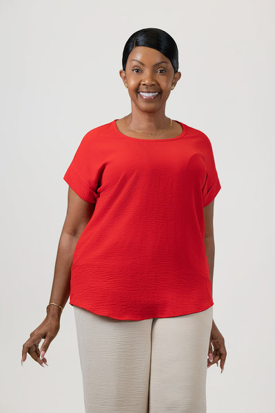 Steven Guy Cuffed Sleeve Airflow Top - Red