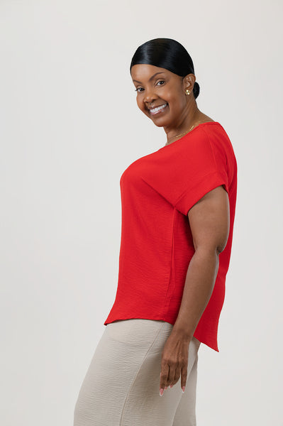 Steven Guy Cuffed Sleeve Airflow Top - Red