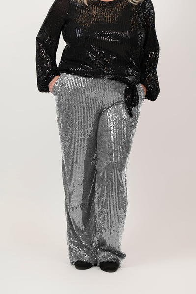 Steven Guy Wide Leg Pull On Sequin Pant - Pewter