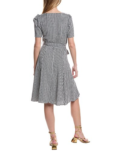 Steven Guy Square Neck Belted Gingham Seersucker Button Front Dress - Black/White