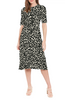 Image of Steven Guy Elbow Sleeve Abstract Dot Print Fit & Flare Dress - Tan/Black