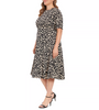 Image of Steven Guy Plus Size Elbow Sleeve Abstract Dot Print Fit & Flare Dress - Tan/Black