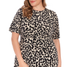 Image of Steven Guy Plus Size Elbow Sleeve Abstract Dot Print Fit & Flare Dress - Tan/Black