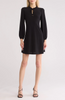 Image of Steven Guy Blouson Sleeve Tie Neck Dress - Black