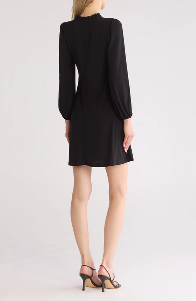 Steven Guy Blouson Sleeve Tie Neck Dress - Black