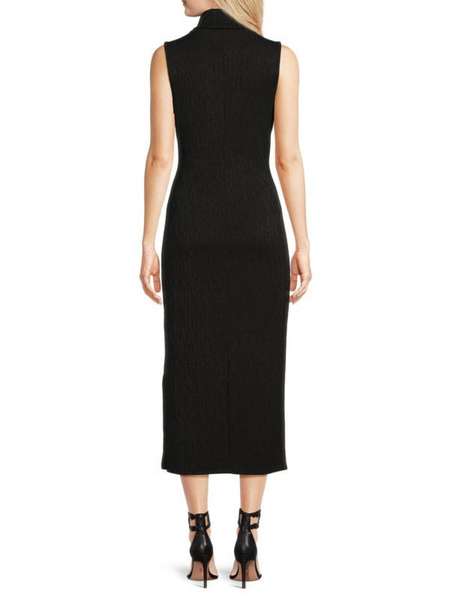 Steven Guy Sleeveless Textured Mock Turtleneck Midi Dress - Black