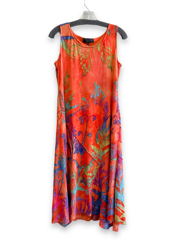 Steven Guy Sleeveless Floral Burnout Midi Dress - Orange/Multicolor