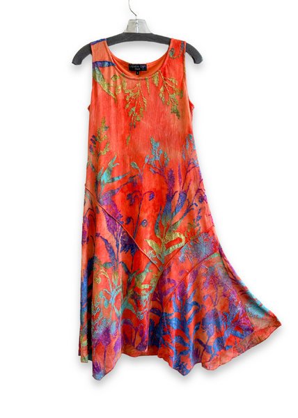 Steven Guy Sleeveless Floral Burnout Midi Dress - Orange/Multicolor