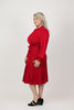 Image of Steven Guy Plus Size Pleated Skirt Mock Neck Fit & Flare Sweater Dress - Red