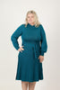 Image of Steven Guy Pleated Skirt Mock Neck Fit & Flare Sweater Dress - Teal