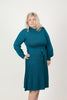 Image of Steven Guy Pleated Skirt Mock Neck Fit & Flare Sweater Dress - Teal