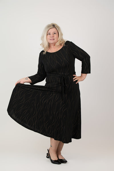 Steven Guy Plus Size Embellished Jersey Knit Sash Belt Midi Dress - Black/Gold
