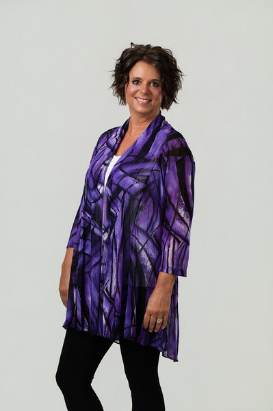 Steven Guy Open Front Abstract Print Cardigan - Purple/Black