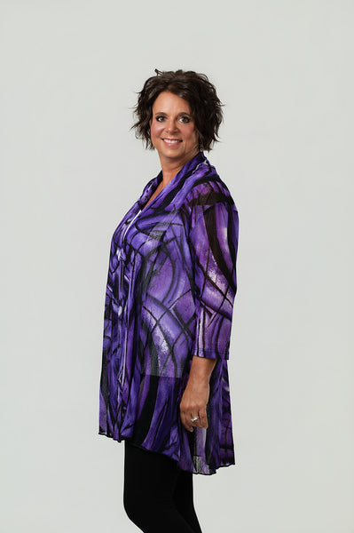 Steven Guy Open Front Abstract Print Cardigan - Purple/Black