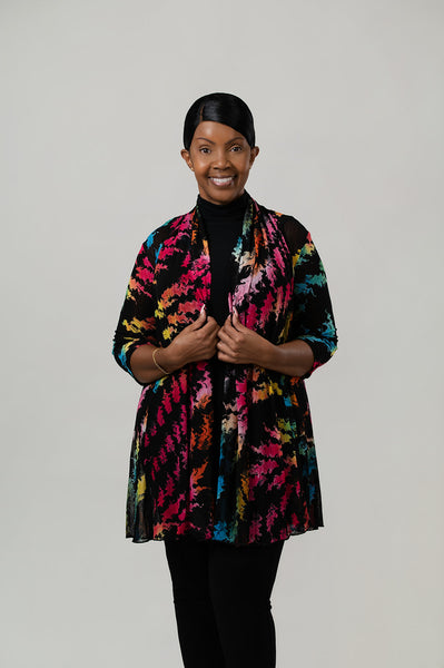 Steven Guy Open Front Abstract Print Cardigan - Black/Rainbow