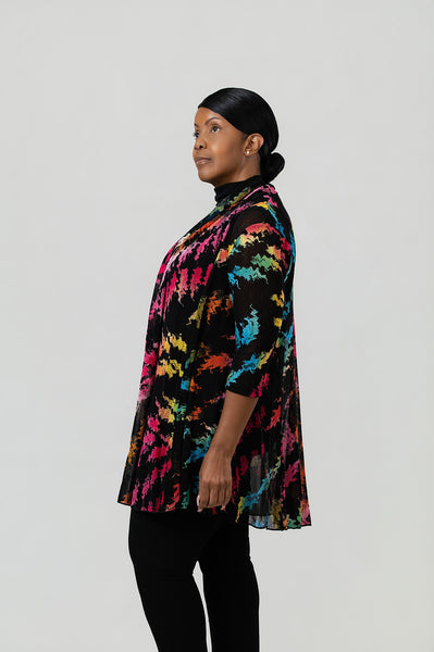 Steven Guy Open Front Abstract Print Cardigan - Black/Rainbow