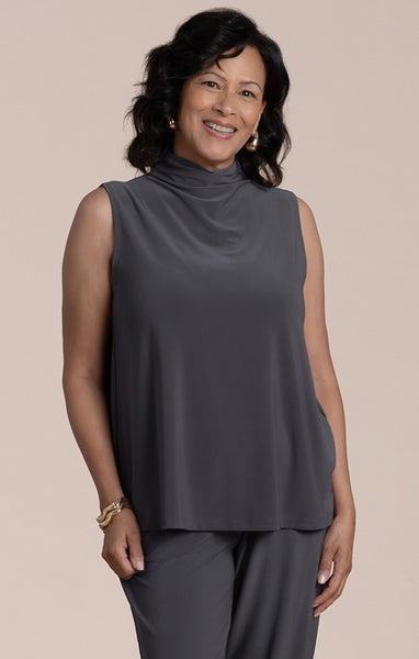 Sympli Sleeveless Echo Mock Neck Top - Black Pearl