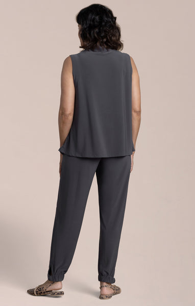 Sympli Sleeveless Echo Mock Neck Top - Black Pearl