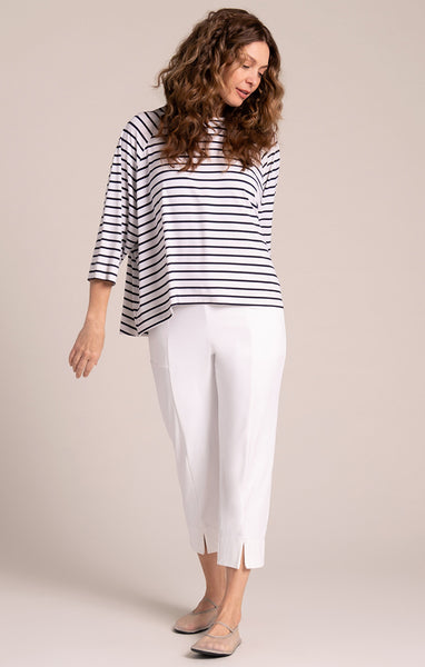 Sympli Breezy Raglan Top - Navy/White Stripe