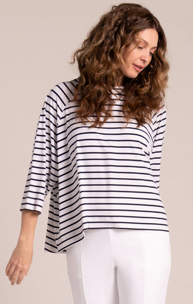 Sympli Breezy Raglan Top - Navy/White Stripe