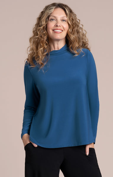 Sympli Echo Mock Neck Top - Lake Blue