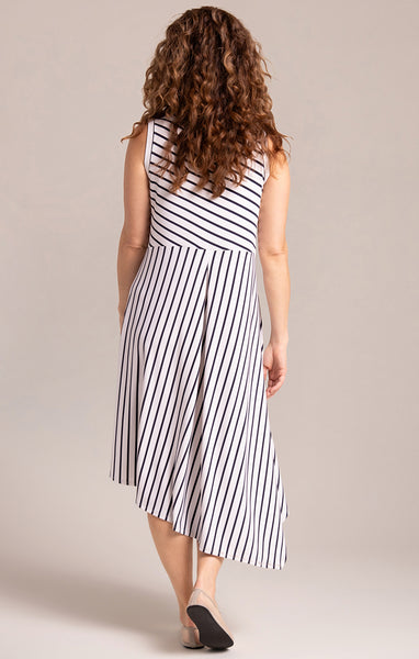 Sympli Sleeveless Slant Pocket Dress - Navy/White Stripe