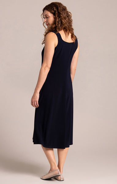 Sympli Square Neck Fit and Flare Dress - Navy