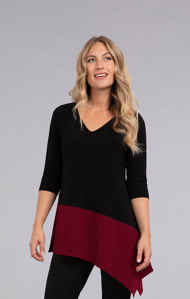 Sympli Color Block Reversible Angle Top 3/4 Sleeve - Black/Bloodstone *Take an EXTRA 1/2 Off*